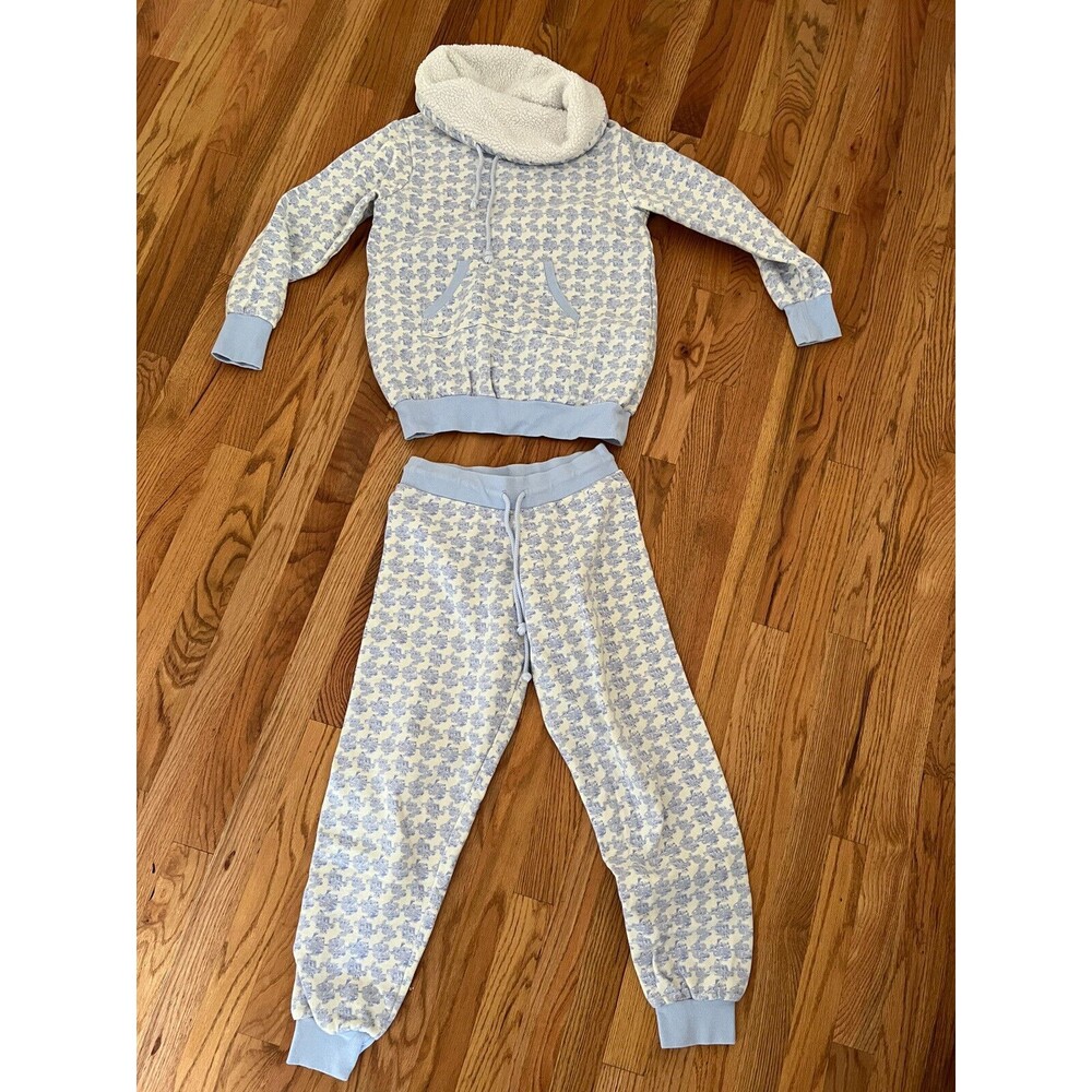 PajamaGram Women's Blue Super Soft Fleece Cowl Neck Long Sleeve PJ Set Size SM